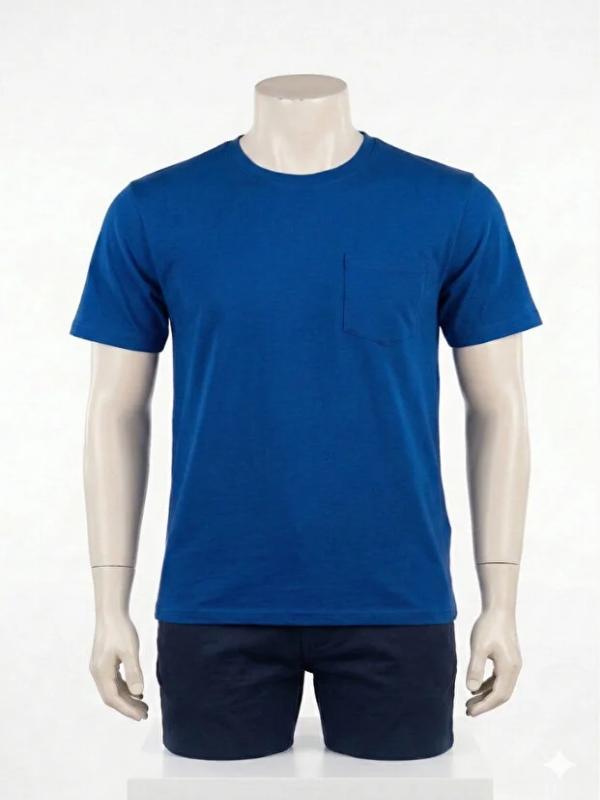 Yazlık Bisiklet Yaka Penye Tshirt %100 Pamuklu Sol Göğüs Cepli